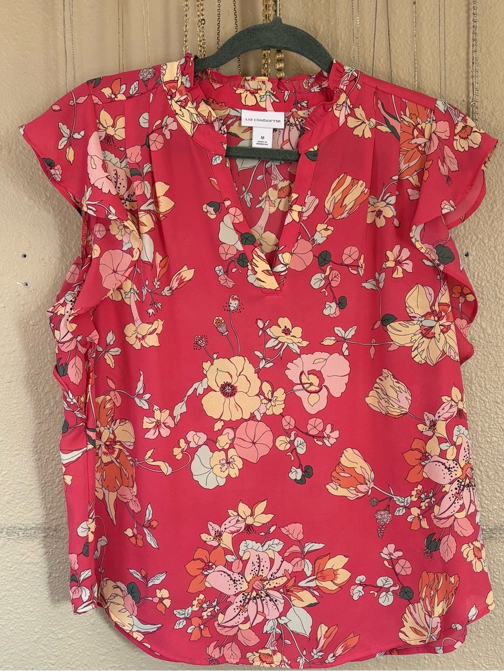 Liz Claiborne Split-Neck Flutter Sleeve Blouse